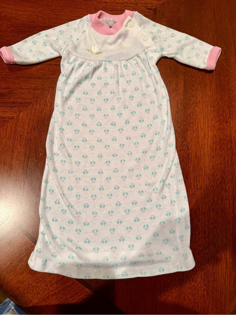 Vintage 1960s Alexis White Sleep Sack with Pink Trim and Floral Print